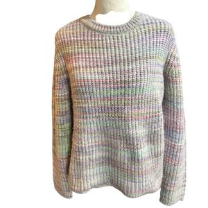Loft Petites Multicolor Space Dye Ribbed Crew Neck Sweater LP Pastel Knit‎ #1183